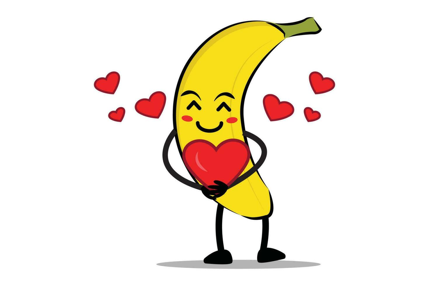 Banana Cartoon mascot or character hugging a heart full of love vector