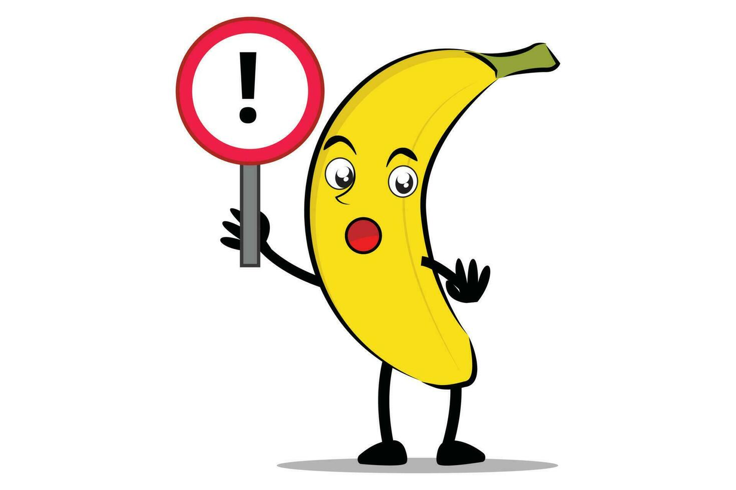 Banana Cartoon mascot or character holding a sign of attention vector