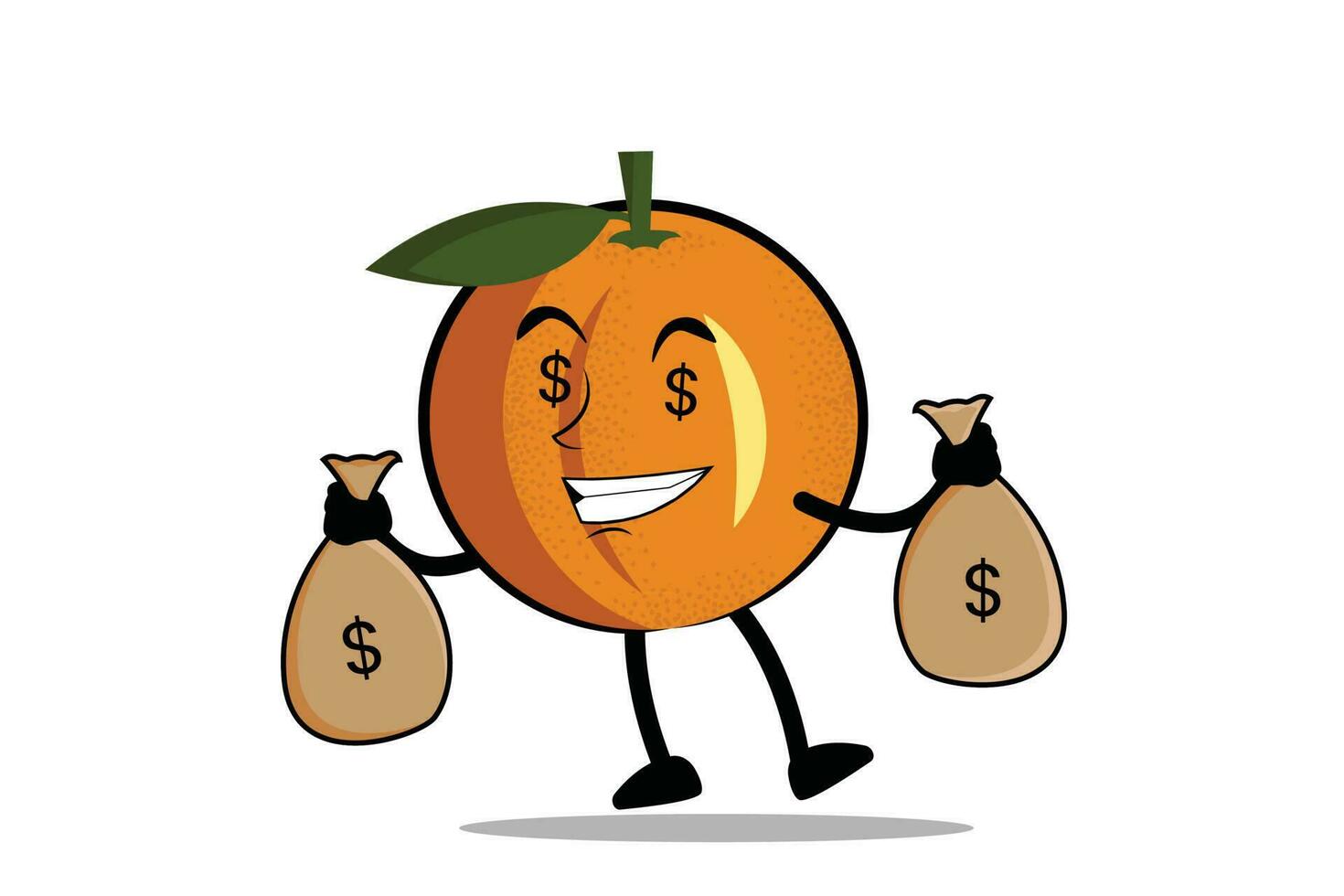 Orange Cartoon mascot or character carries a sack of money, a paycheck from his business vector