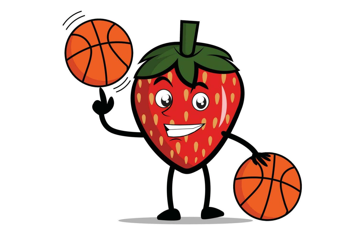 Strawberry Cartoon mascot or character plays basketball and becomes the mascot for his basketball team vector