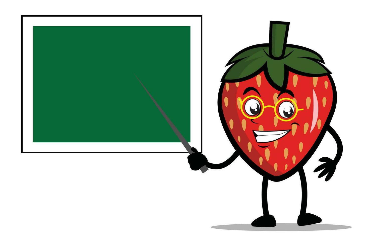 Strawberry Cartoon mascot or character as a teacher and teaching using a blackboard vector