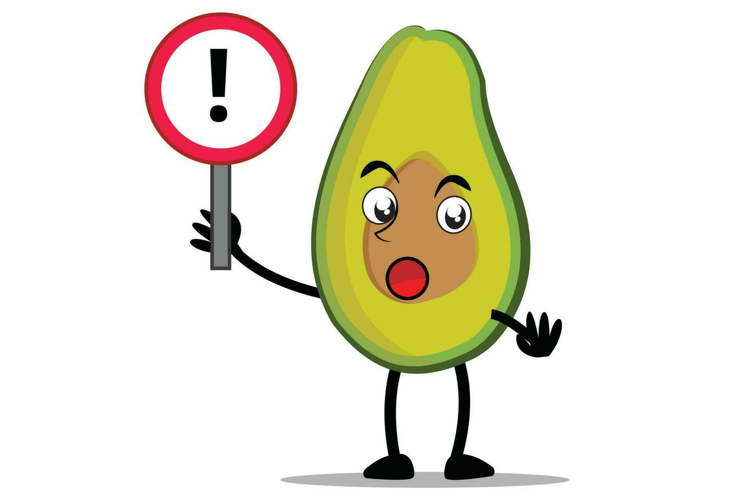Avocado Cartoon mascot or character holding a sign of attention vector