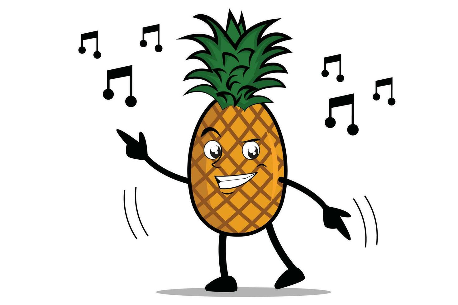 Pineapple Cartoon mascot or character dances to his favorite music vector