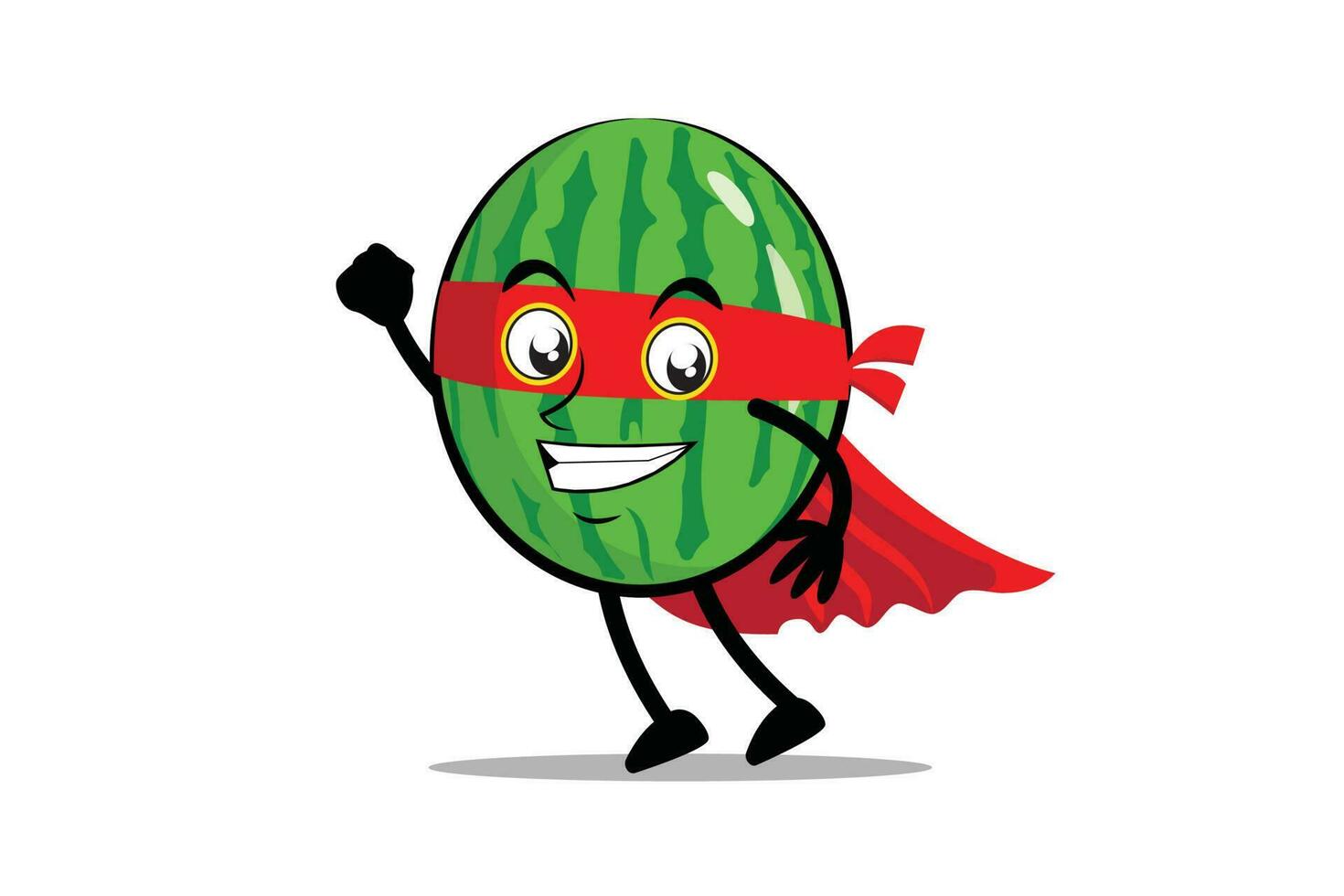 Watermelon Mascot as a superhero wearing a cloak and costume, ready to take flight vector