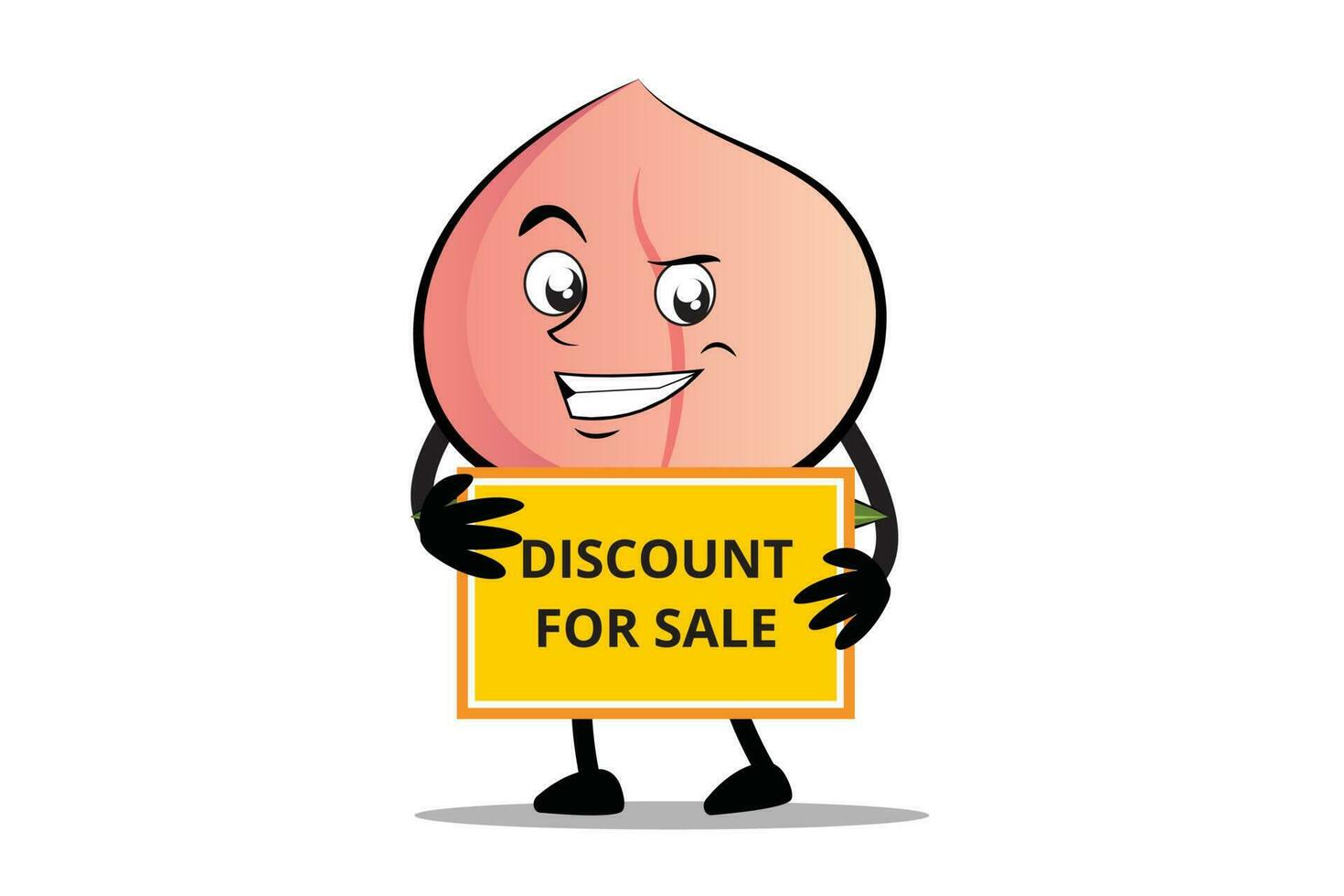 Peach Cartoon mascot or character holding a sales discount board vector