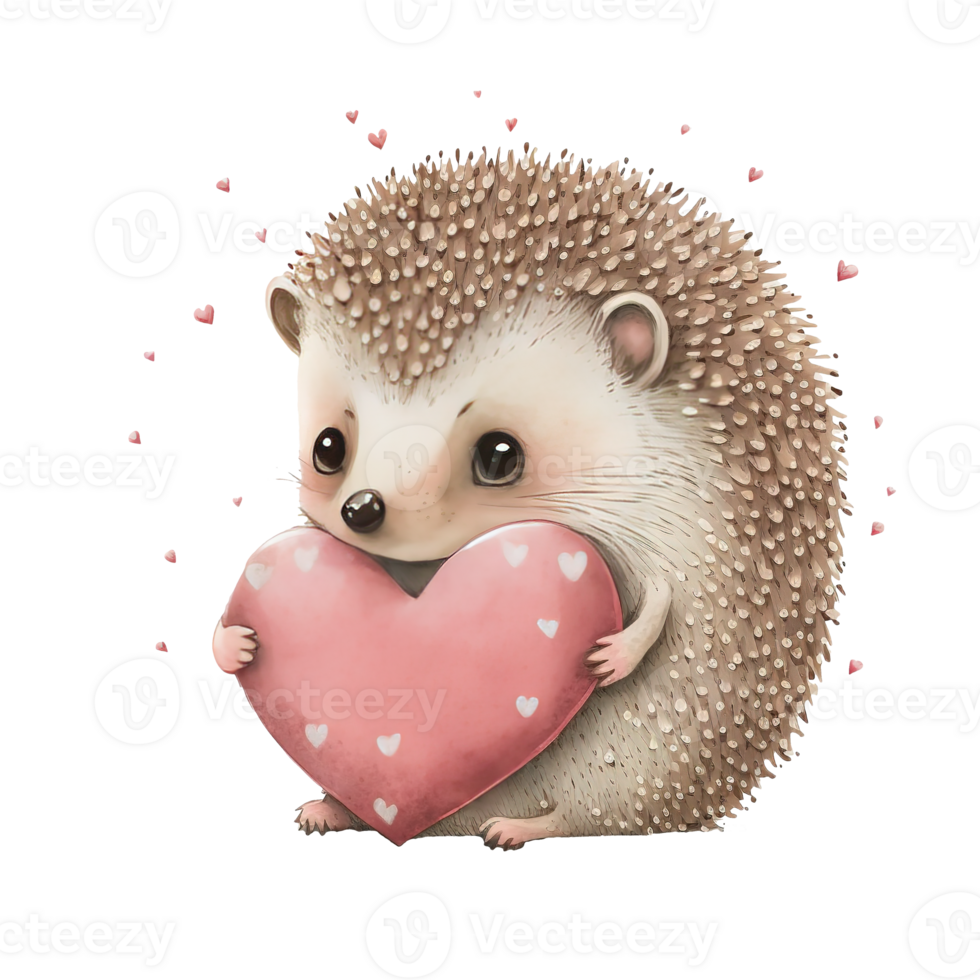 Cute Hedgehog Watercolor Valentine png