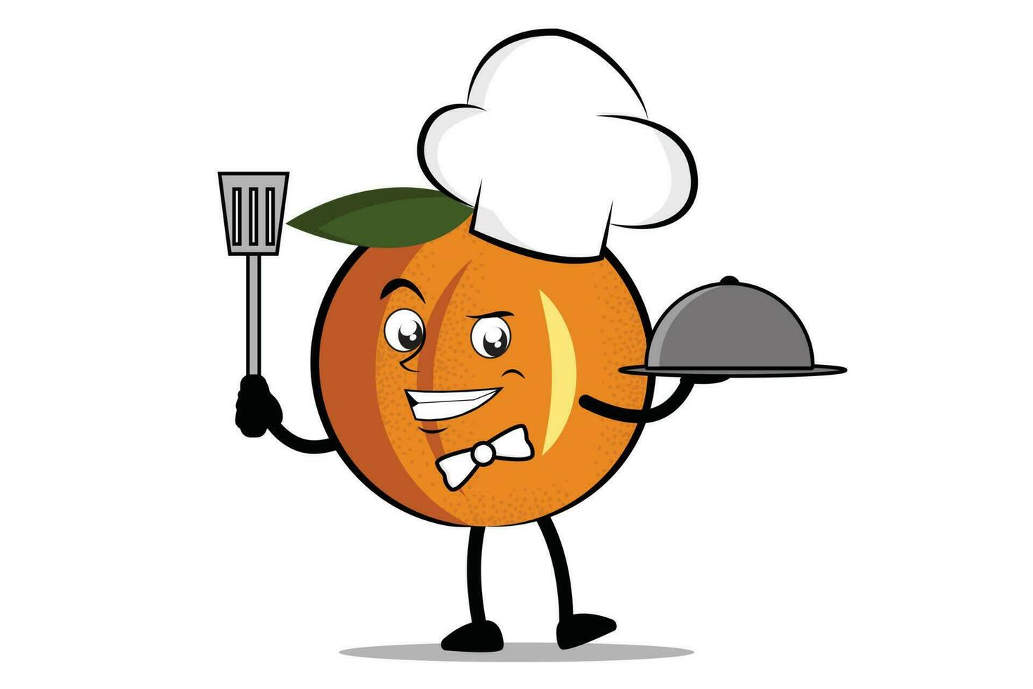 Orange Cartoon mascot or character as a chef holding the spatula and serving plate vector