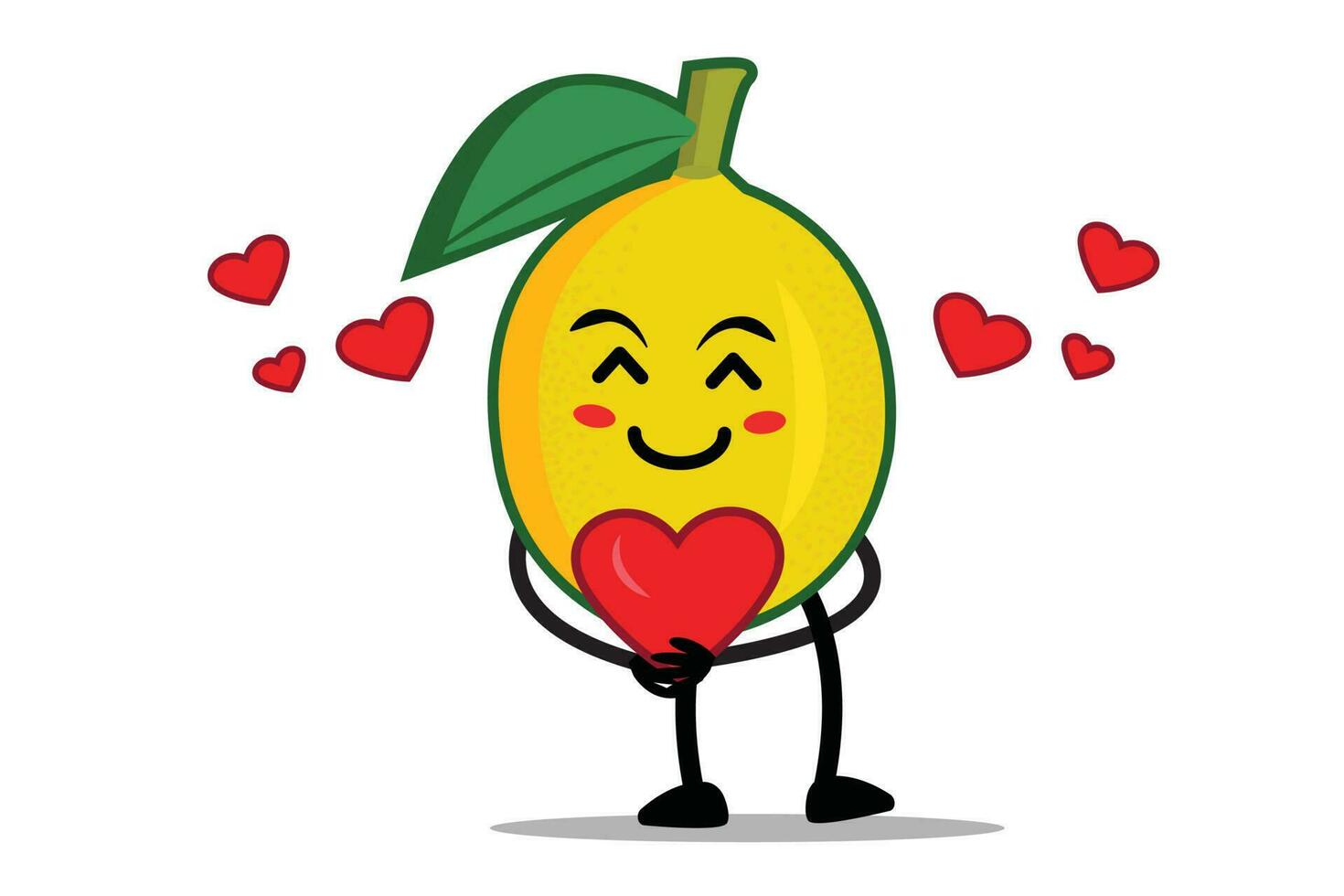 Lemon Cartoon mascot or character hugging a heart full of love vector