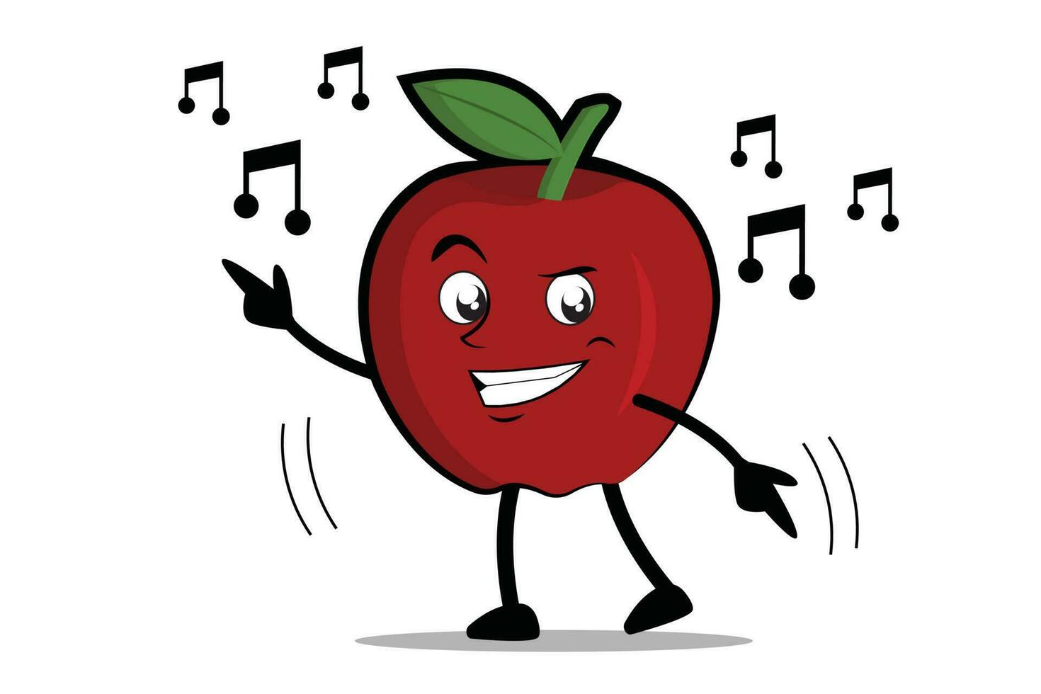 Apple Cartoon mascot or character dances to his favorite music vector