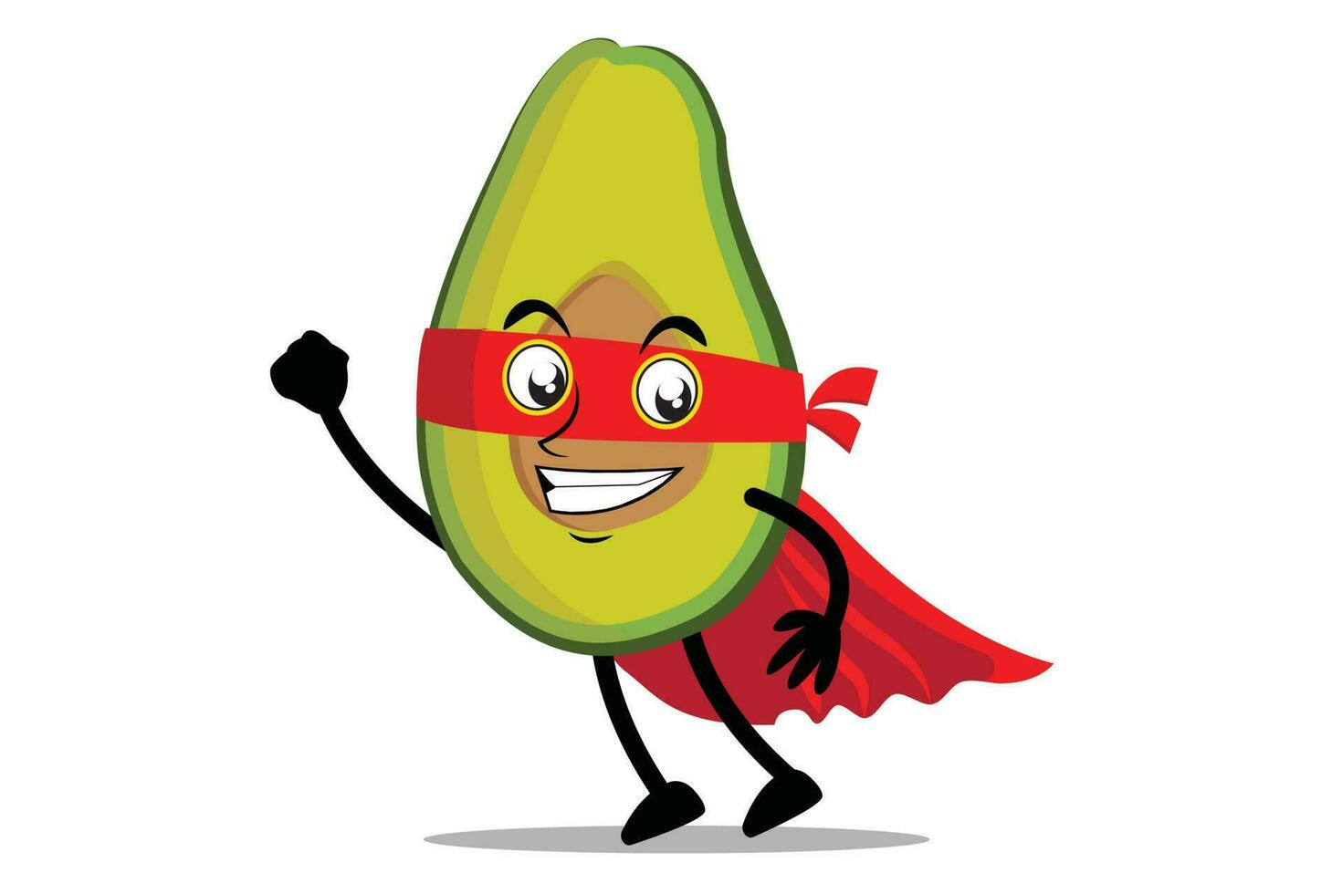 Avocado Mascot as a superhero wearing a cloak and costume, ready to take flight vector