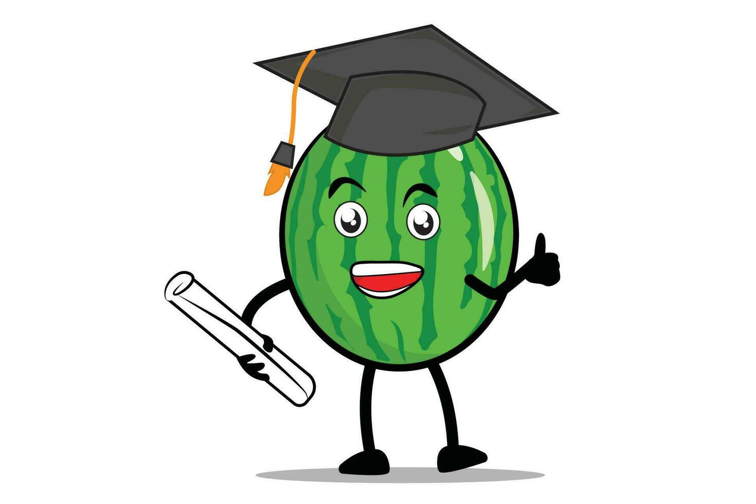 Watermelon Cartoon mascot or character holding a diploma and wearing a toga in graduation vector