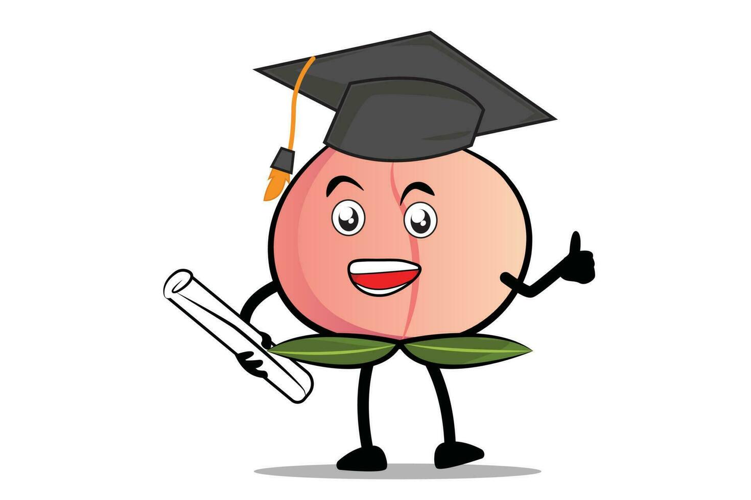 Peach Cartoon mascot or character holding a diploma and wearing a toga in graduation vector