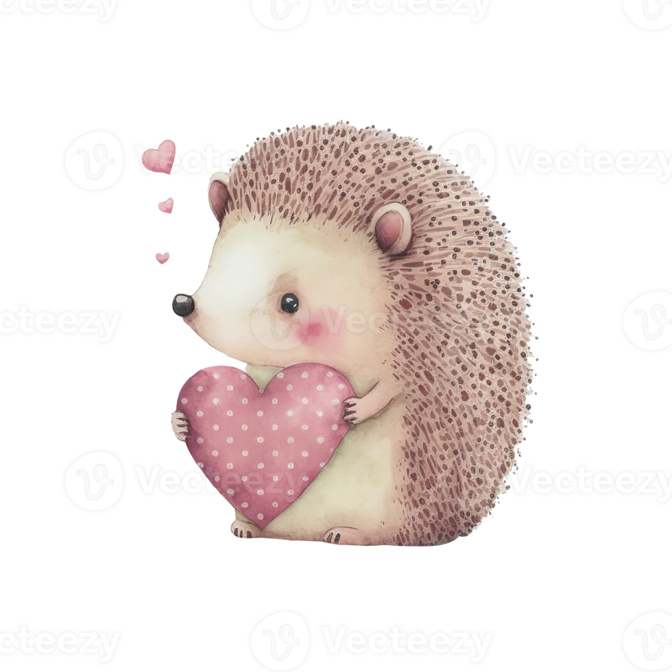 Cute Hedgehog Watercolor Valentine png
