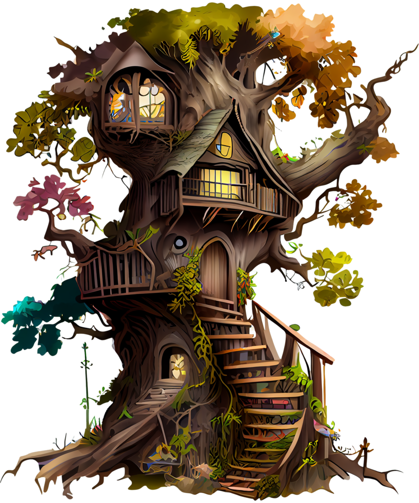 Fee Baum Haus Aquarell Clip Art ai generativ png