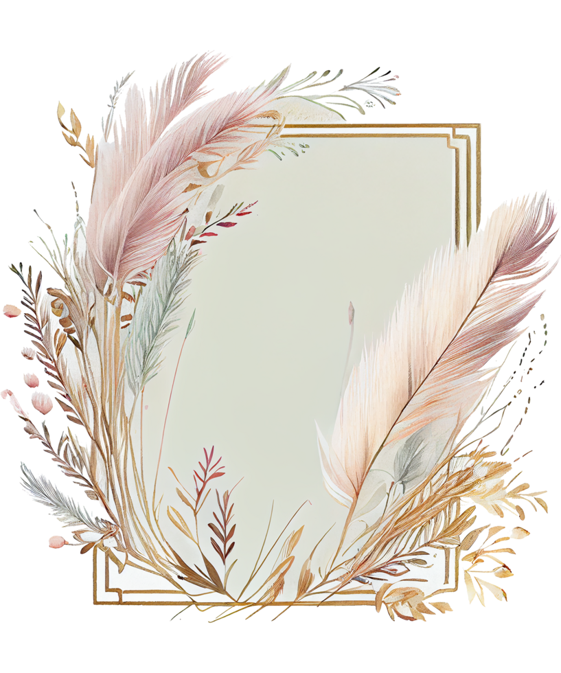 Pampas Grass Rectangle Frame Watercolor png