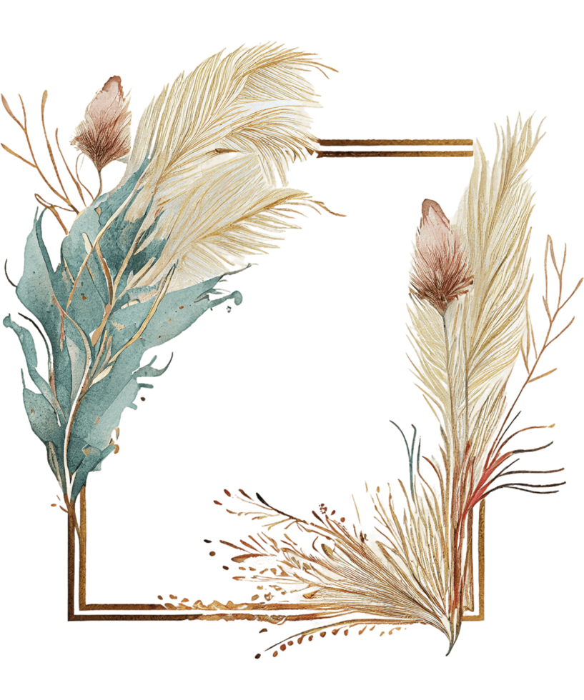 Pampas Grass Rectangle Frame Watercolor png