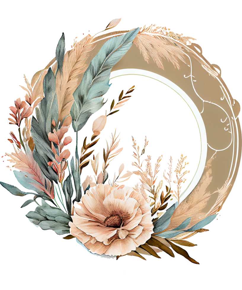 Boho Pampas Grass Round Frame png