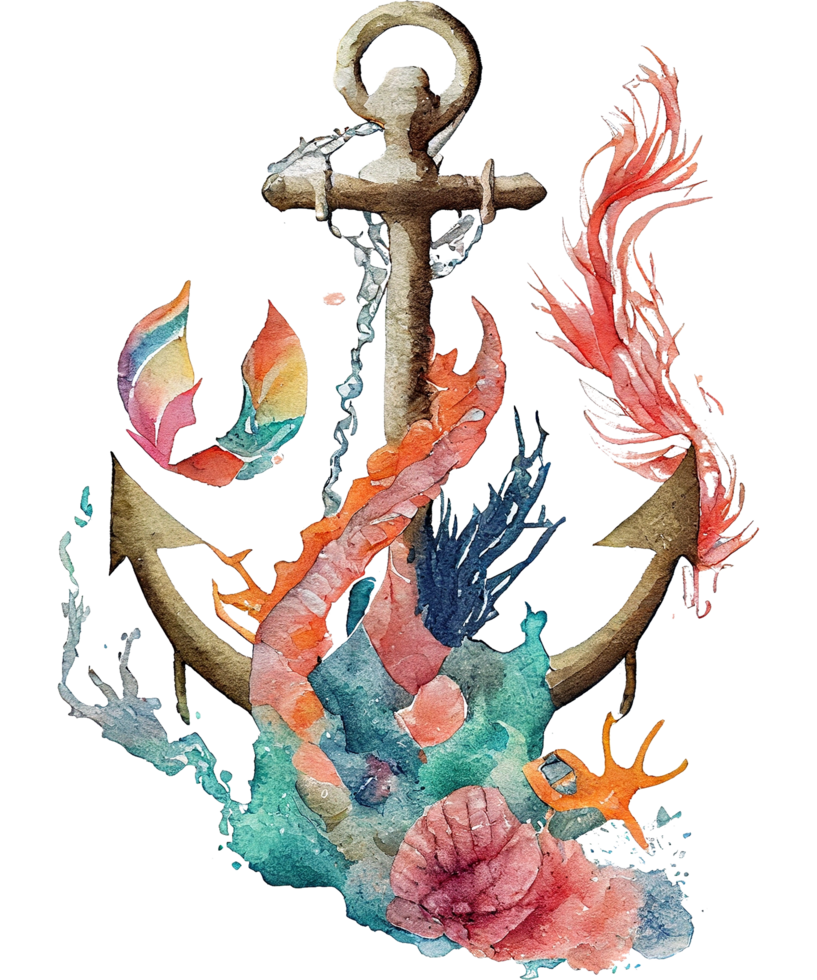 Free Vintage Sea Anchor Watercolor Clipart ai generative 23476791 PNG ...