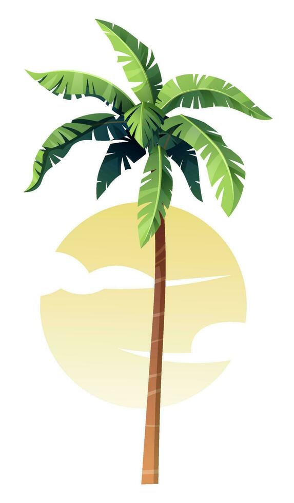 Palm tree on the background of the sun in cartoon style. Summer beach illustration.Suitable for decor, prints, stickers vector