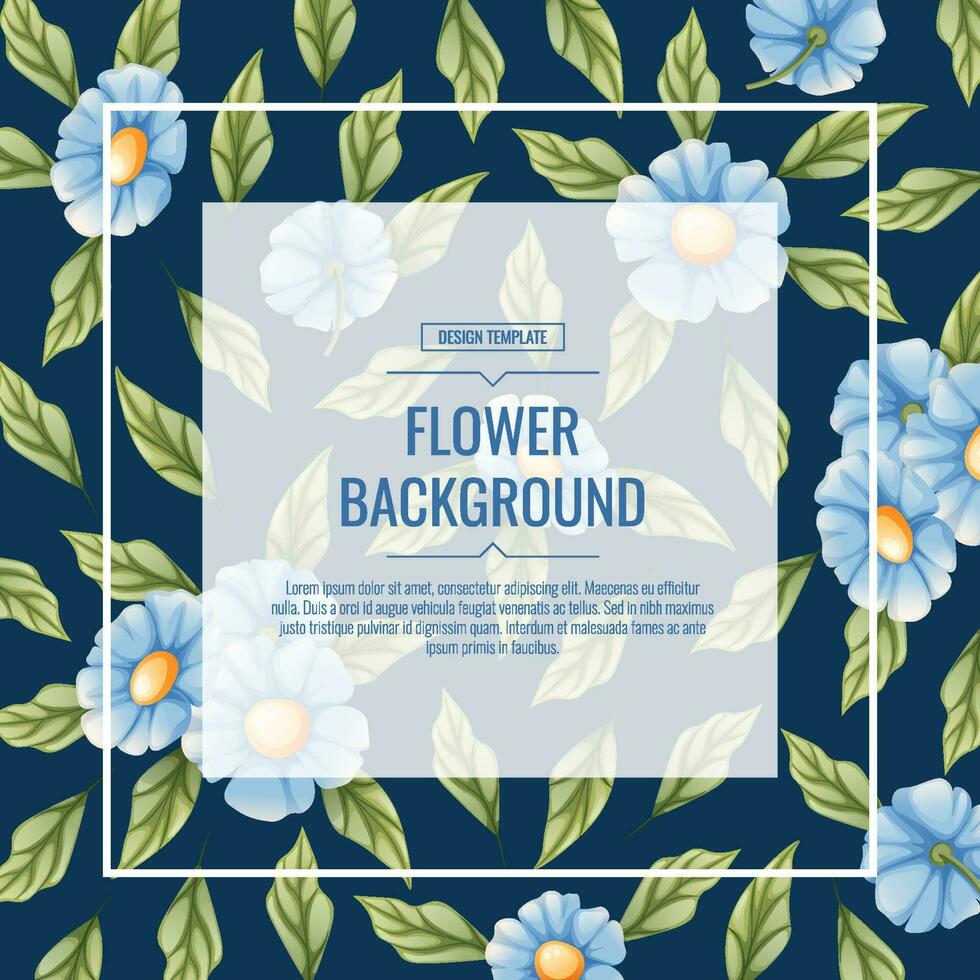 Square background with blue flowers. Floral frame with forget-me-nots. Banner, poster, flyer, postcard. Summer illustration. vector