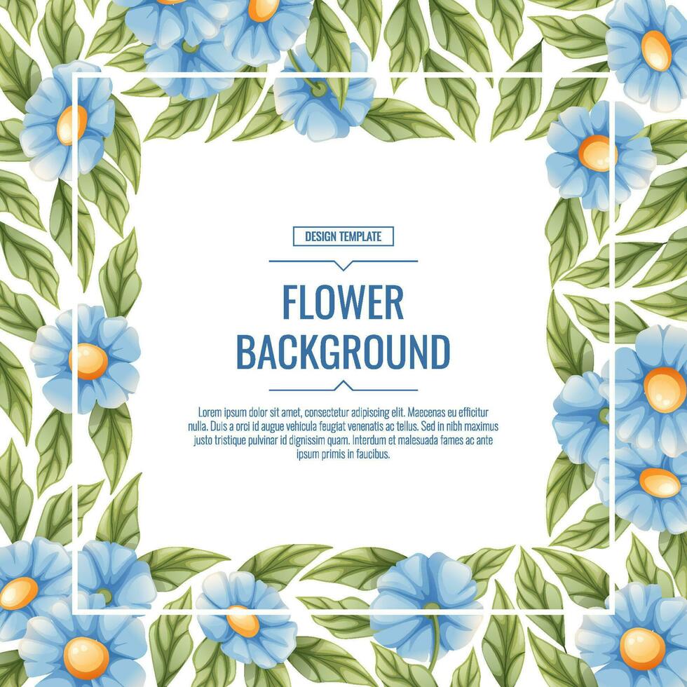 Square background with blue flowers. Floral frame with forget-me-nots. Banner, poster, flyer, postcard. Summer illustration. vector