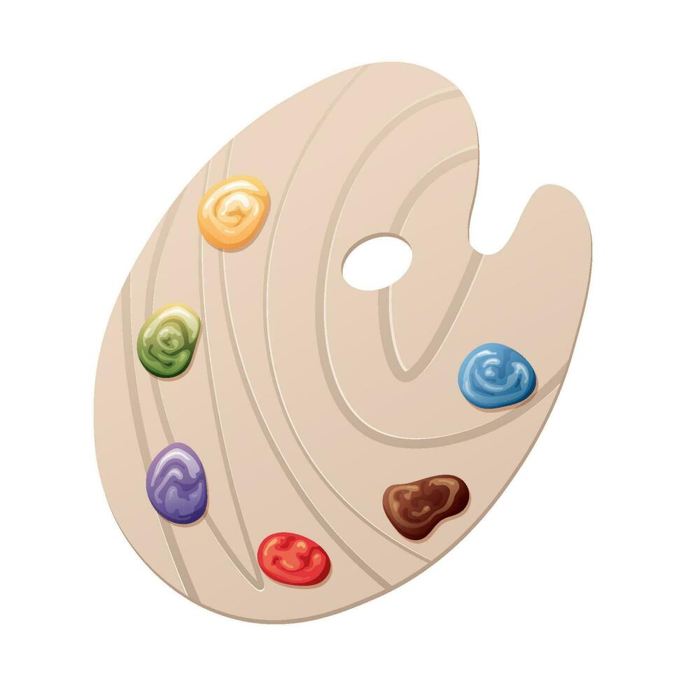 Artistic wooden palette with paints on a white background. Artist s tool, creative profession, hobby. vector icon.