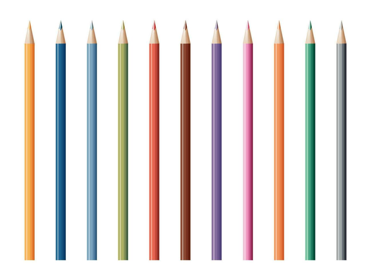 Set of vector colored pencils isolated on white background. School supplies, stationery, creativity, hobby, art tool