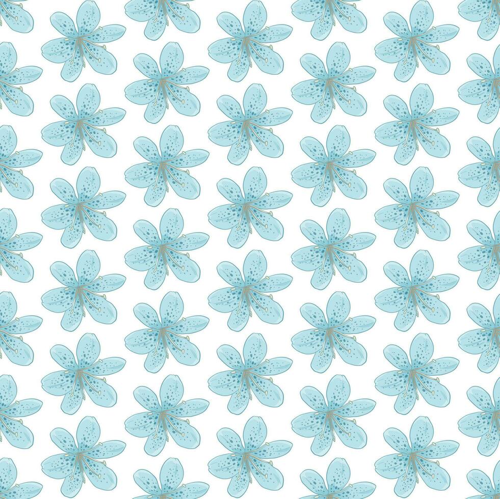 Gentle seamless pattern of blue lilies. Vector texture for prints, decoration, textiles, decor.