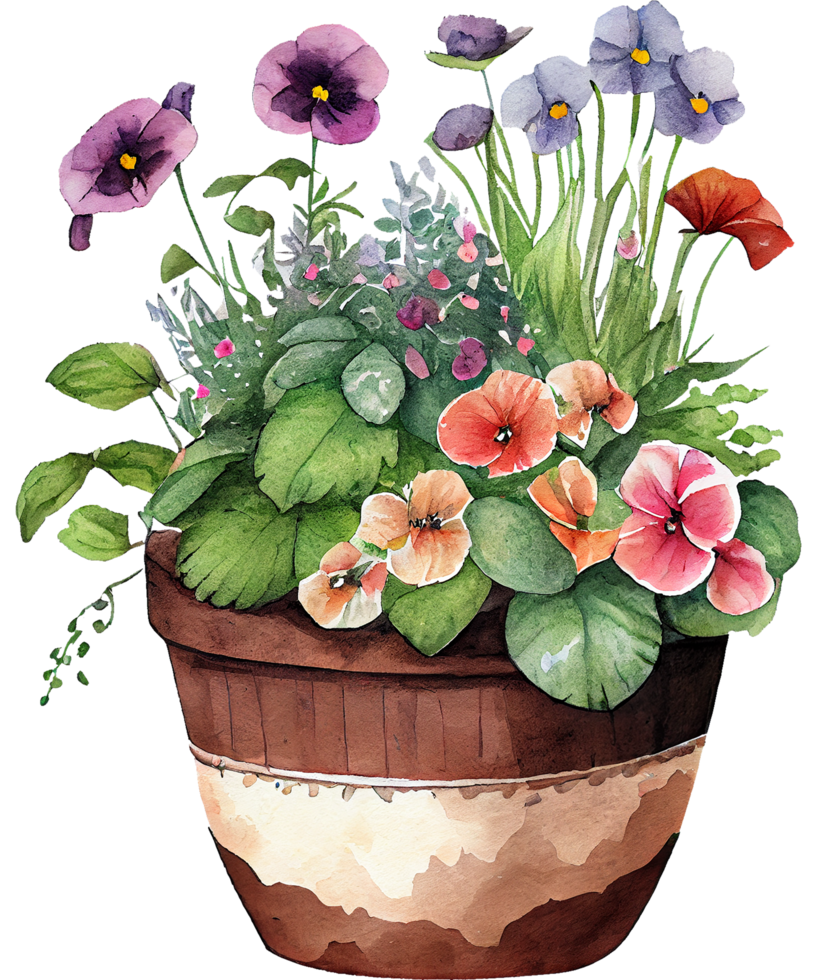 Rustic Flower Pot Watercolor png