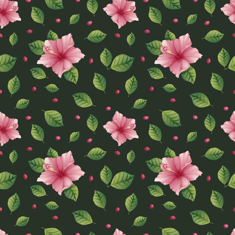 Seamless pattern with pink hibiscus flowers on a light background. Floral tropical texture for clothes, fabric, wallpaper, paper, etc vector