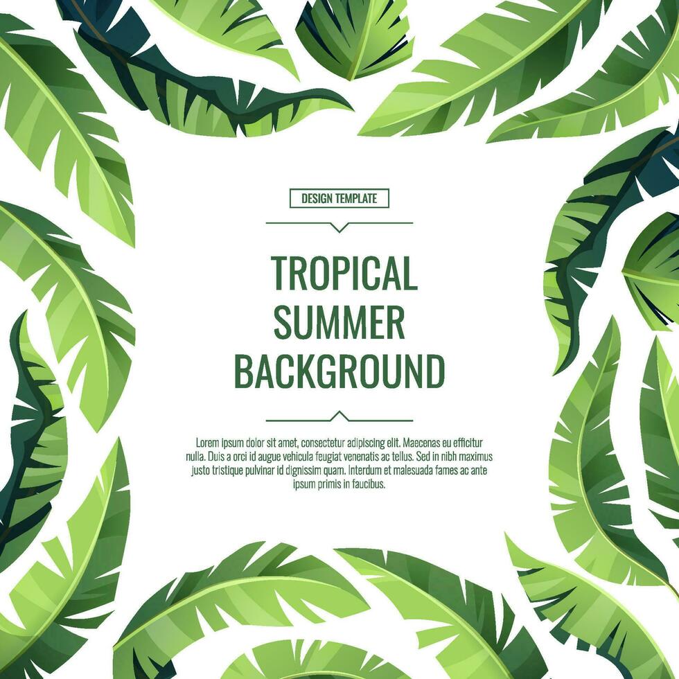 Tropical background, banner, flyer with green palm leaves. Square frame for decor, invitations, etc vector