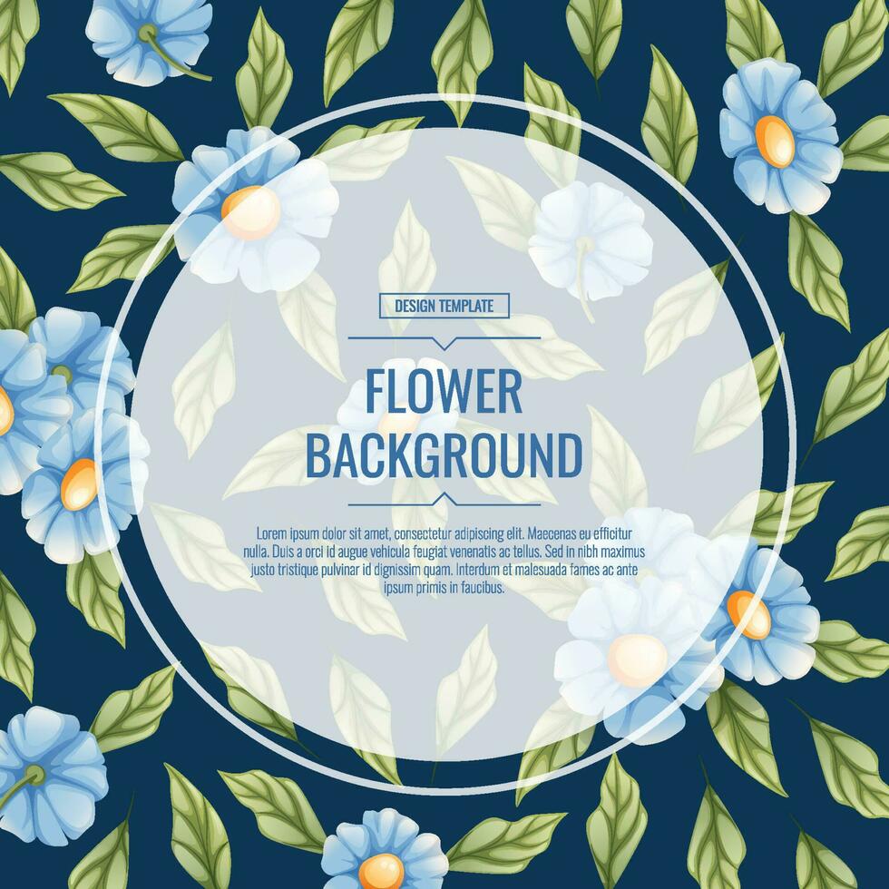 Square background with blue flowers. Floral frame with forget-me-nots. Banner, poster, flyer, postcard. Summer illustration. vector