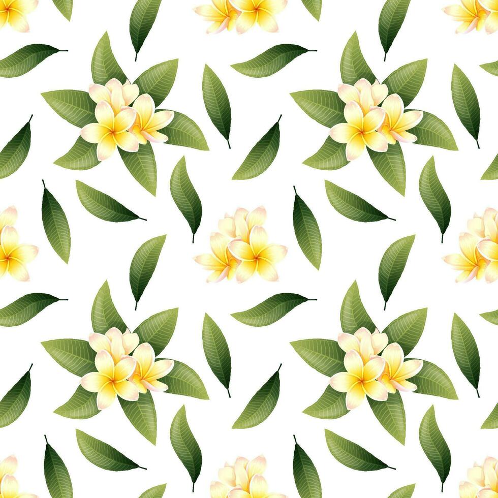 Seamless pattern with plumeria flowers on a light background. Floral tropical texture for clothes, fabric, wallpaper, paper, etc vector