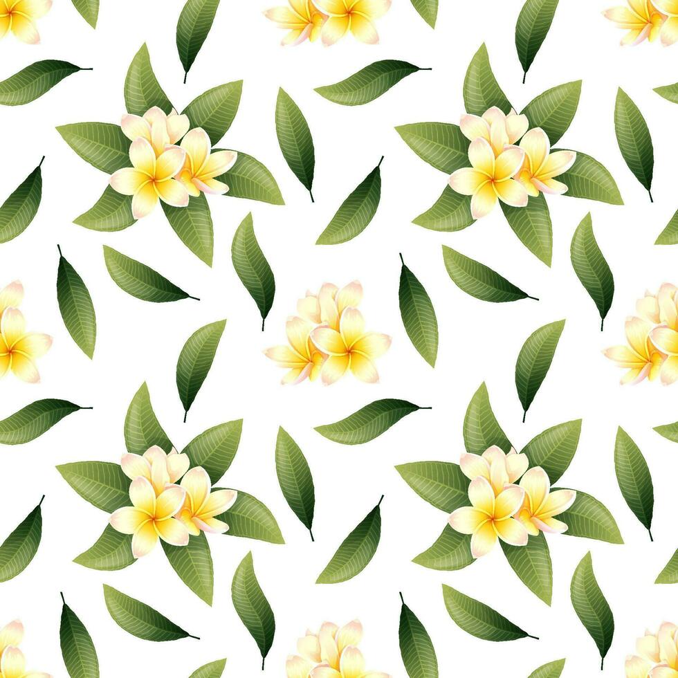 sin costura modelo con plumeria flores en un ligero antecedentes. floral tropical textura para ropa, tela, fondo de pantalla, papel, etc vector