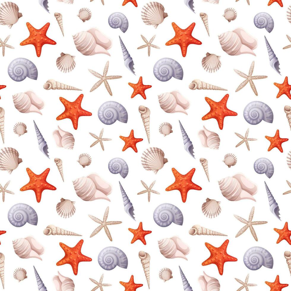 Seamless pattern with starfish, shells, clams. Texture for wrapping paper, scrapbooking, textiles, wallpaper, etc vector