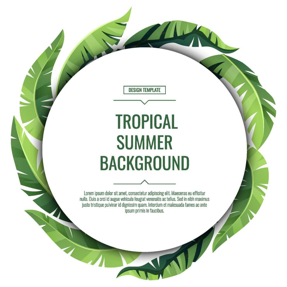 Tropical background, banner, flyer with green palm leaves. Square frame for decor, invitations, etc vector