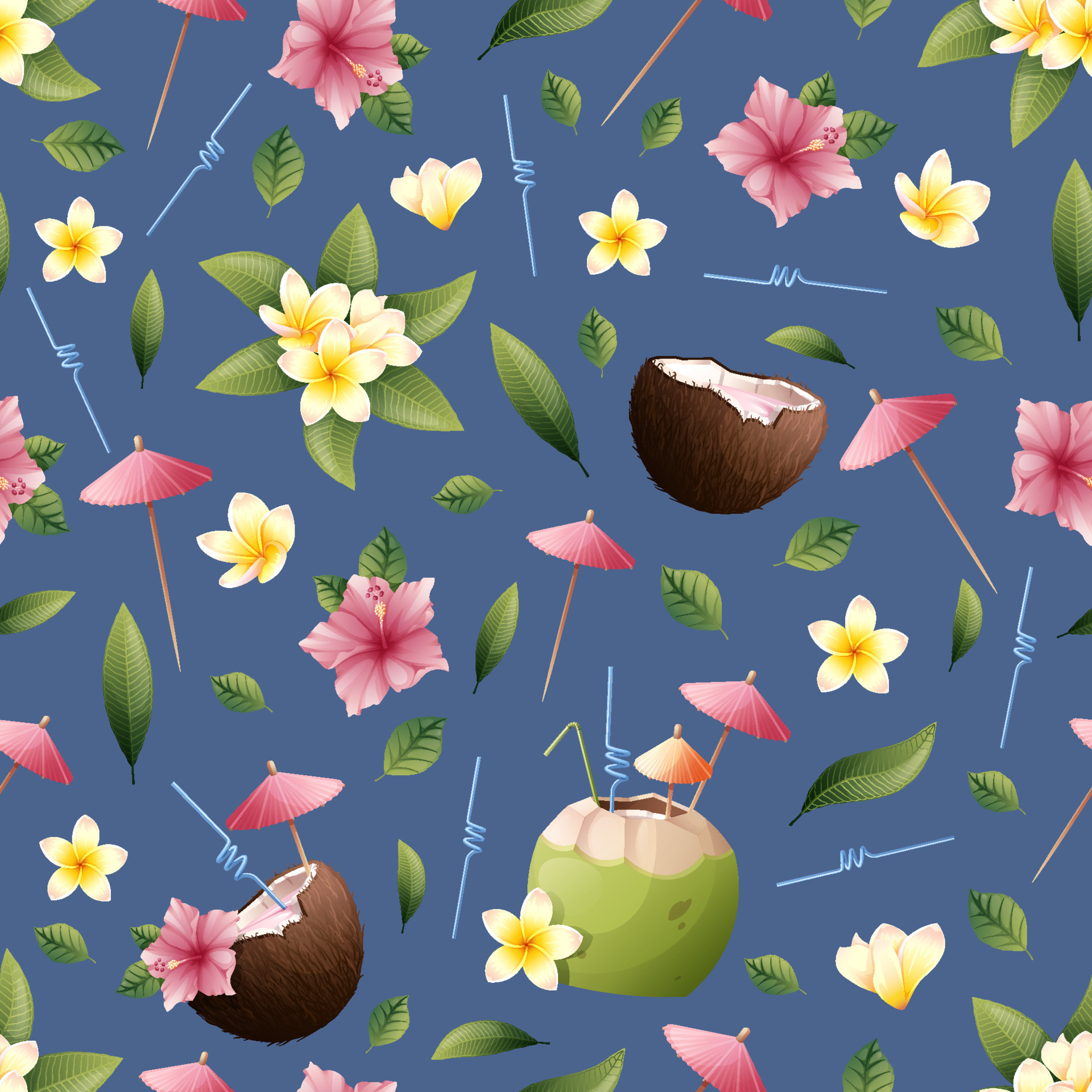 verano sin costura modelo con tropical flores y Coco cóctel. hibisco