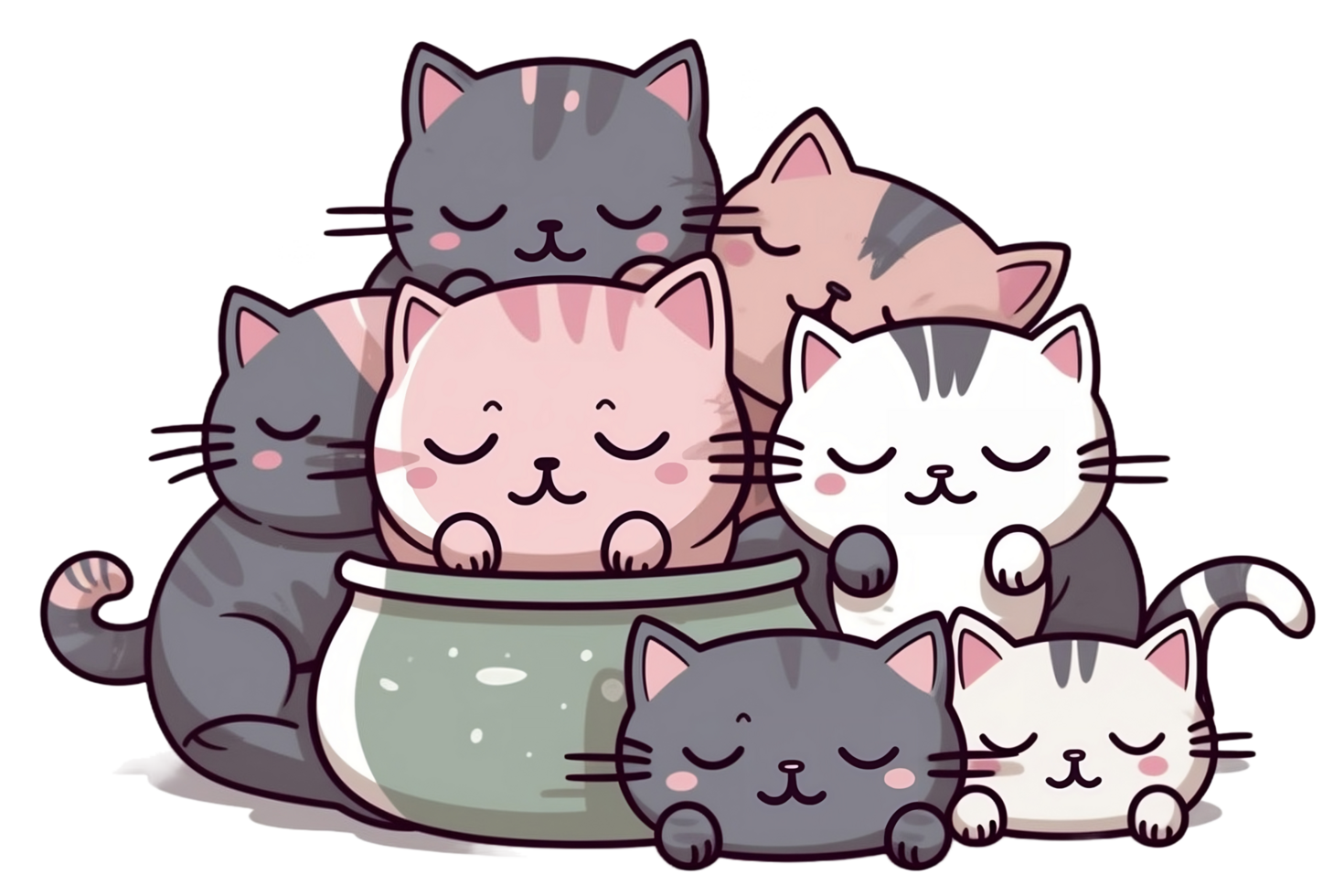 linda dibujos animados kawaii gatos pegatina clipart ai generado png