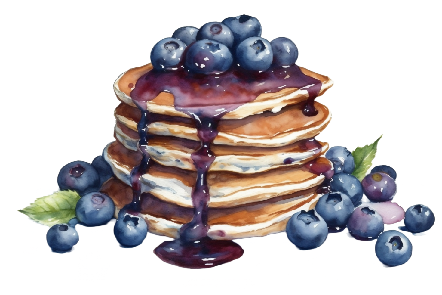 Blueberry Pancakes Watercolor Clipart png