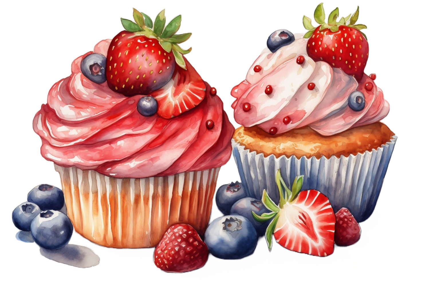 Beere Cupcakes Aquarell Clip Art ai generiert png