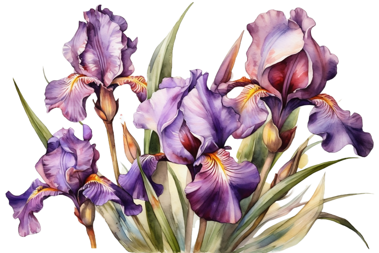 iris fleurs aquarelle clipart ai généré png