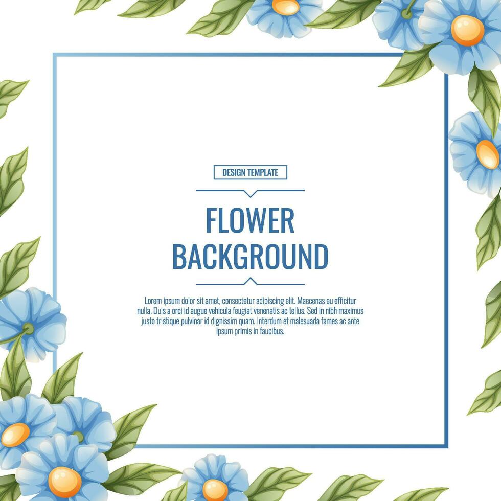 Square background with blue flowers. Floral frame with forget-me-nots. Banner, poster, flyer, postcard. Summer illustration vector