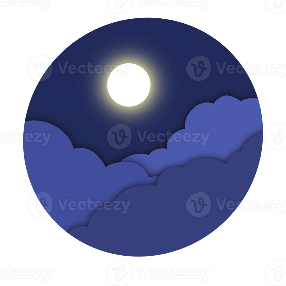 Paper cut design. Night sky, moon, clouds png