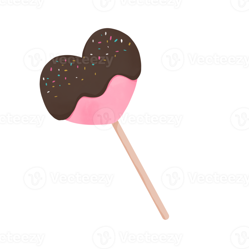pink and red heart shaped lollipops dipped in  brown chocolate png