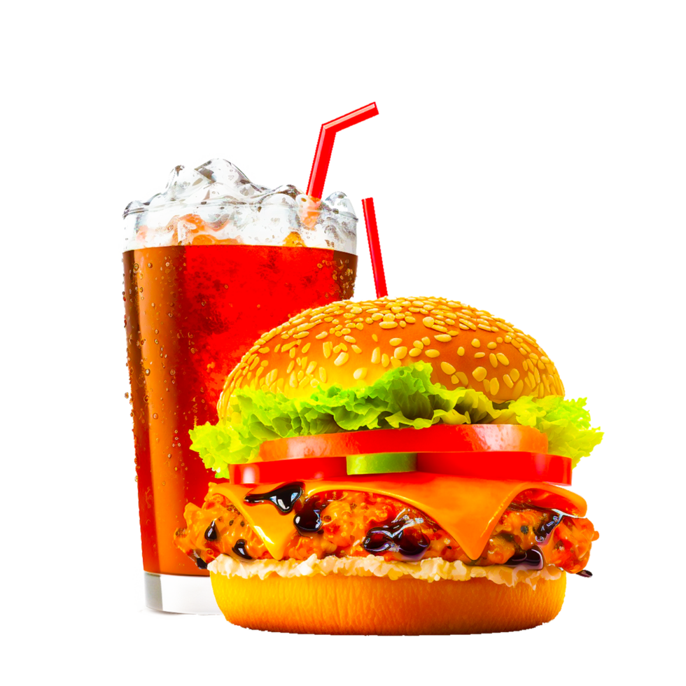 3d render illustration of hamburger and soft drink isolated png