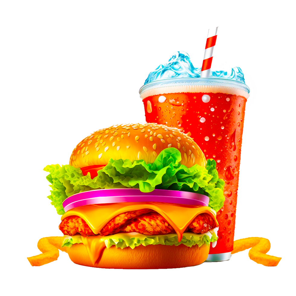 3d render illustration of hamburger and soft drink isolated png