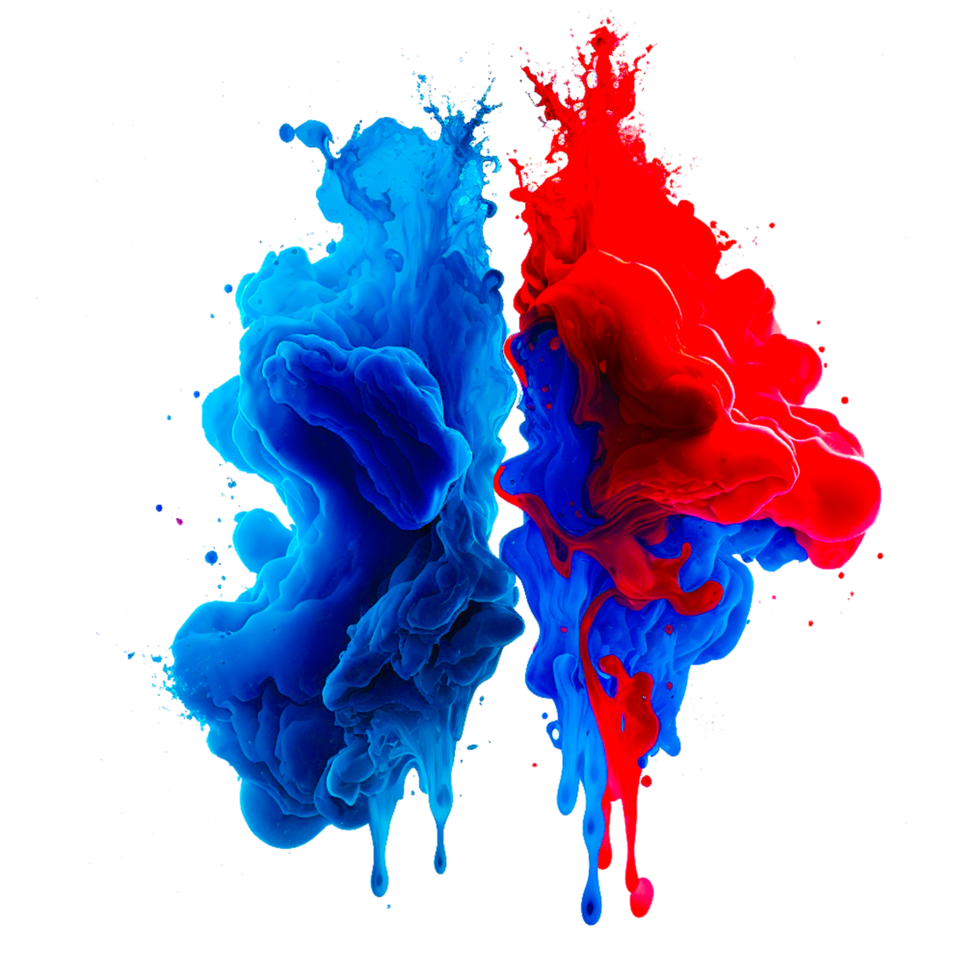 ai génératif vif rouge et bleu encre éclaboussure png