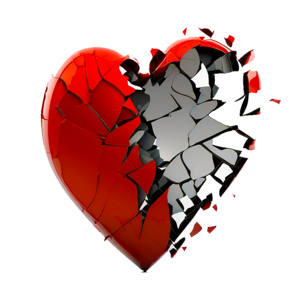 Pretty broken heart watercolor illustration with transparent  background png