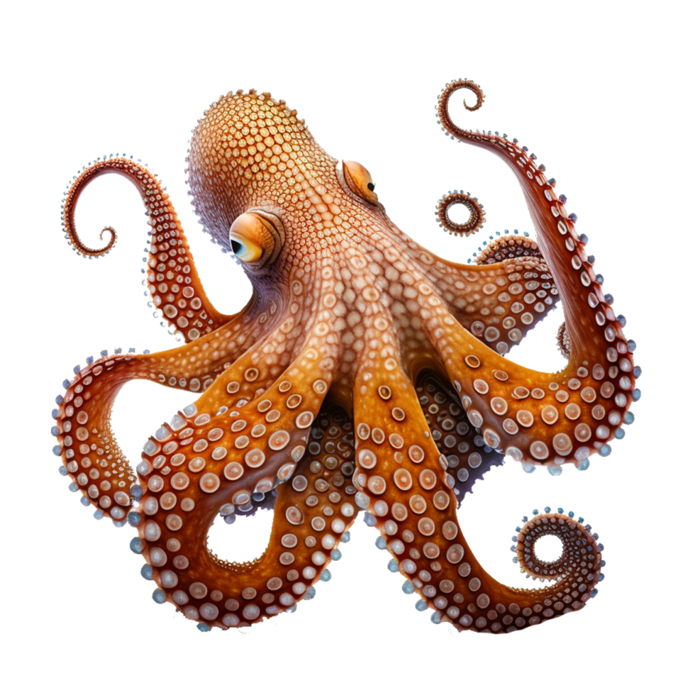 Octopus sea with unfolded tentacles and black eyes isolated on transparent background png