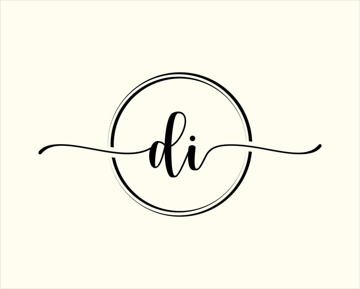 initial handwriting DI Circle logo Illustration. DI Letter Logo Design with Black Circle. Initial DI beauty monogram and elegant logo design vector